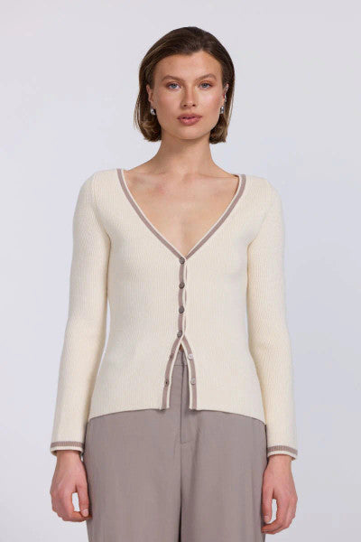 Sovere Aimee Combo Contrast Cardi - Cream