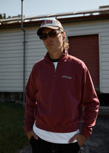 Afends Quartz Zip Raglan Crew - Washed Burgundy