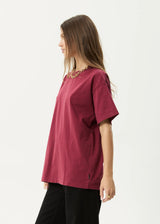 Afends Genesis Heavyweight Boxy Tee - Washed Burgundy