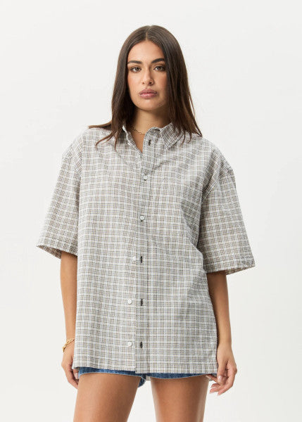 Afends Drew Seersucker Short Sleeve Shirt - Taupe Check