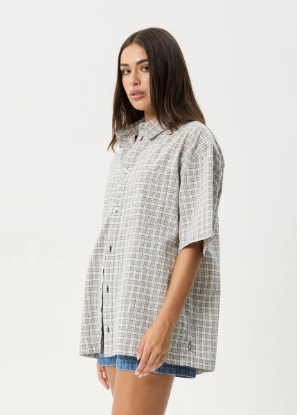 Afends Drew Seersucker Short Sleeve Shirt - Taupe Check