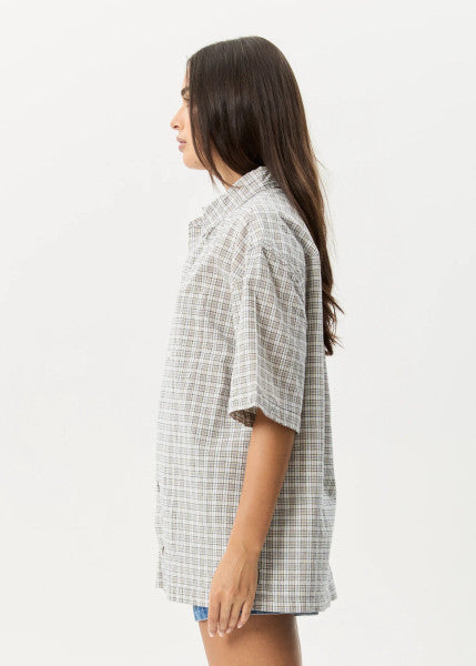 Afends Drew Seersucker Short Sleeve Shirt - Taupe Check