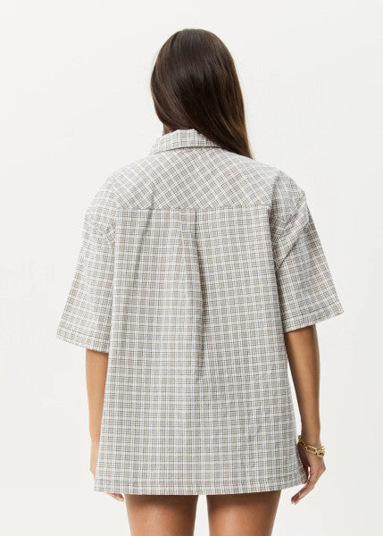 Afends Drew Seersucker Short Sleeve Shirt - Taupe Check