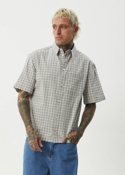Afends Drew Seersucker Short Sleeve Shirt - Taupe Check