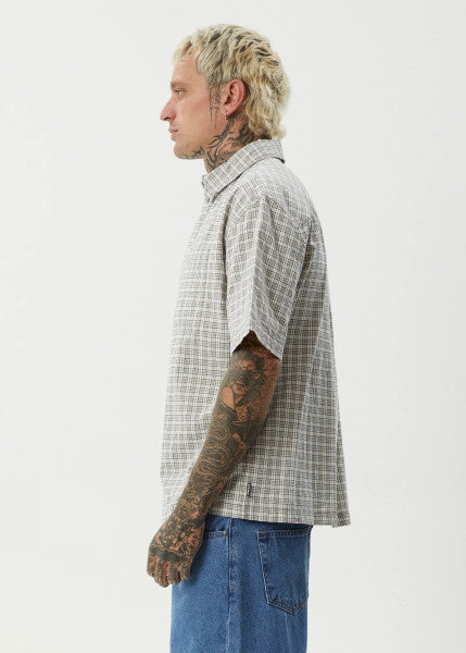 Afends Drew Seersucker Short Sleeve Shirt - Taupe Check