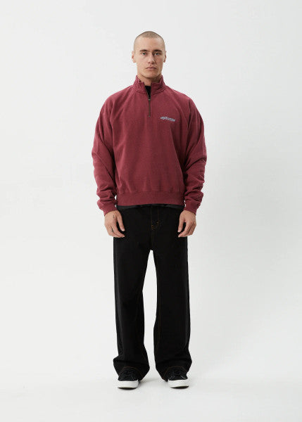 Afends Quartz Zip Raglan Crew - Washed Burgundy