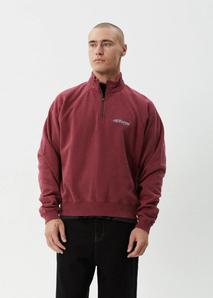 Afends Quartz Zip Raglan Crew - Washed Burgundy