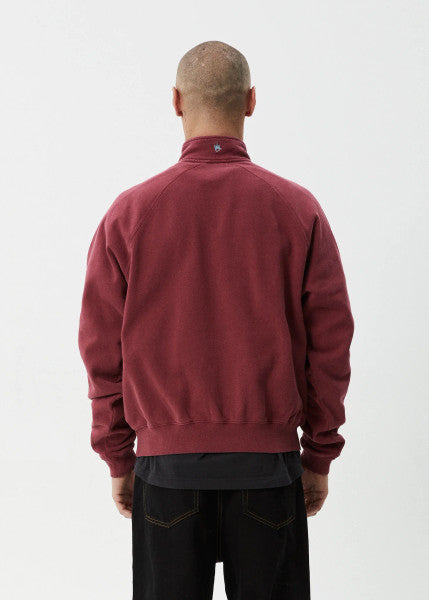 Afends Quartz Zip Raglan Crew - Washed Burgundy