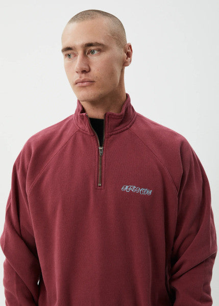 Afends Quartz Zip Raglan Crew - Washed Burgundy