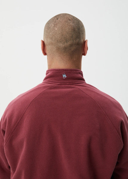 Afends Quartz Zip Raglan Crew - Washed Burgundy