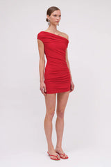 Suboo Theta Crepe Jersey Off Shoulder Mini - Dark Cherry