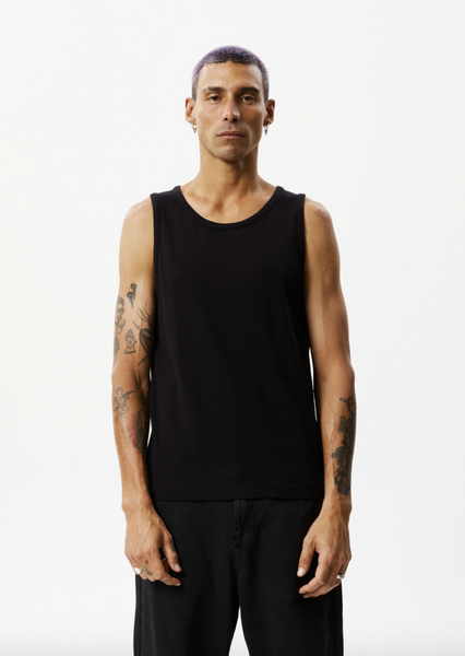 Afends Paramount Recycled Rib Singlet - Black