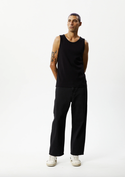 Afends Paramount Recycled Rib Singlet - Black