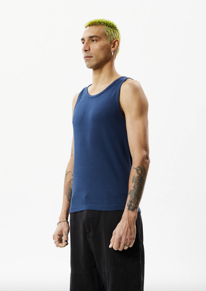 Afends Paramount Recycled Rib Singlet - Navy