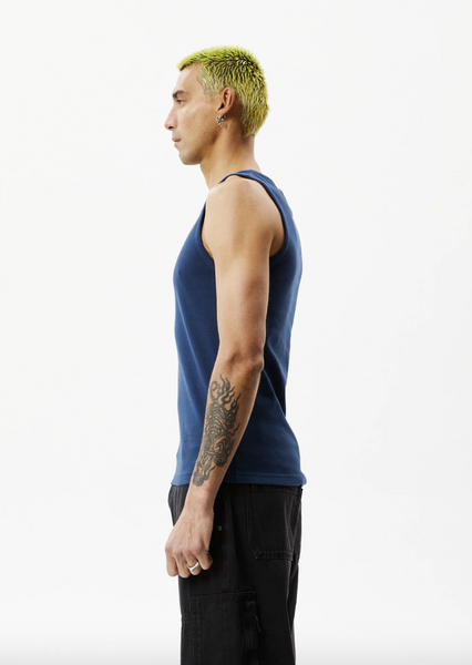 Afends Paramount Recycled Rib Singlet - Navy