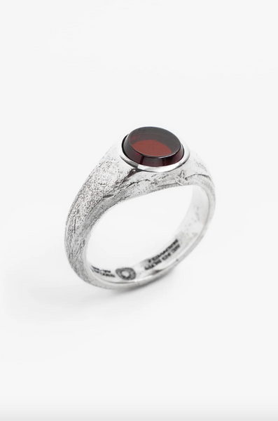 Merchants of the Sun Orbit Signet Ring - Silver/Red Garnet