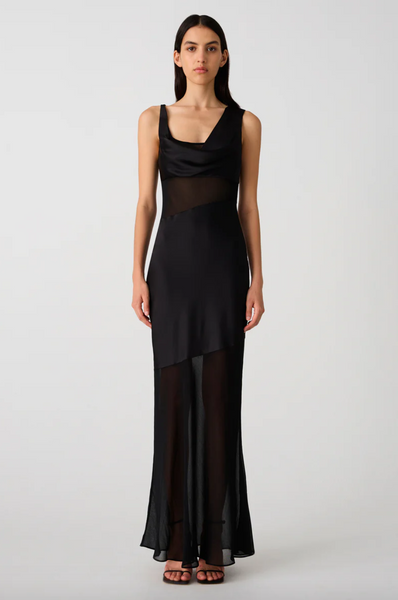 Misha Idalia Satin & Georgette Maxi Dress - Black