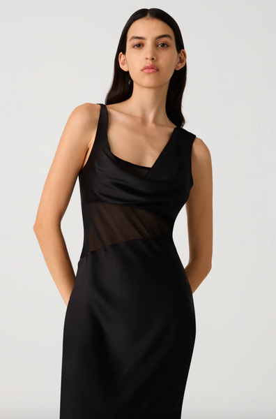 Misha Idalia Satin & Georgette Maxi Dress - Black