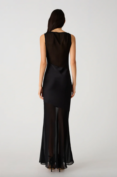 Misha Idalia Satin & Georgette Maxi Dress - Black