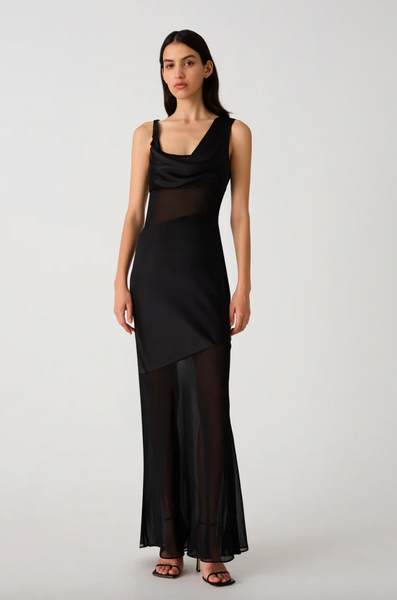 Misha Idalia Satin & Georgette Maxi Dress - Black