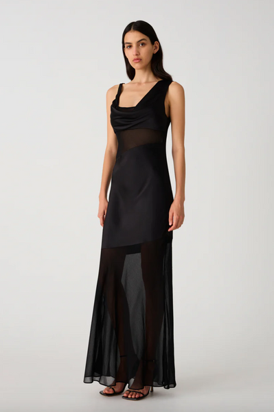 Misha Idalia Satin & Georgette Maxi Dress - Black