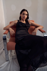 Misha Idalia Satin & Georgette Maxi Dress - Black