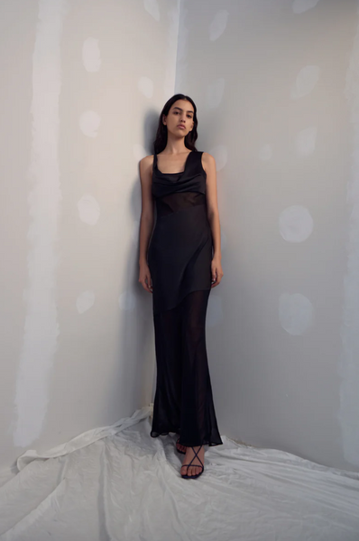 Misha Idalia Satin & Georgette Maxi Dress - Black