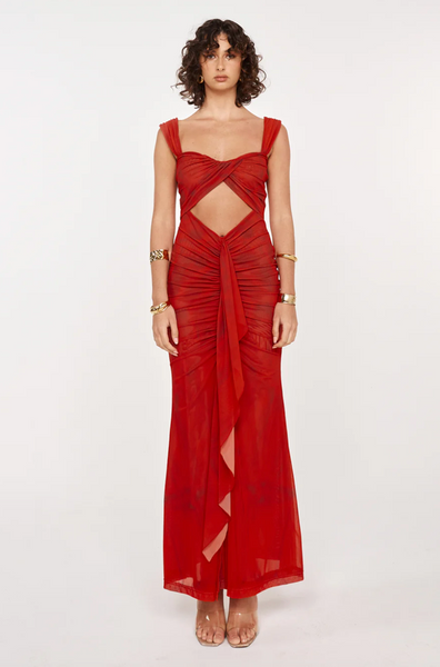 She is OLLÁ Imogen Midi Dress - Cherry Red