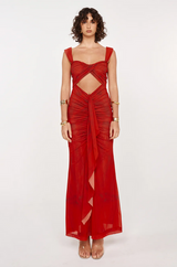 She is OLLÁ Imogen Midi Dress - Cherry Red