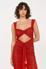 She is OLLÁ Imogen Midi Dress - Cherry Red