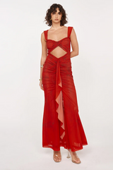 She is OLLÁ Imogen Midi Dress - Cherry Red