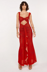 She is OLLÁ Imogen Midi Dress - Cherry Red