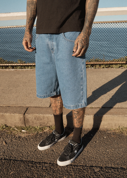 Afends Lil C Baggy Denim Short - Worn Blue
