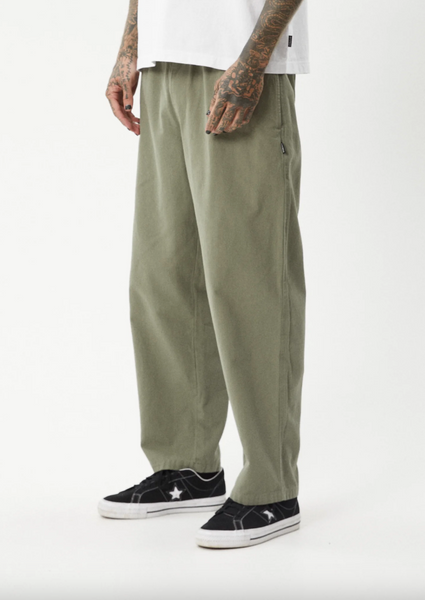 Afends Ninety Eights Baggy Elastic Waist Pants - Olive