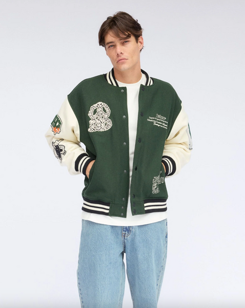 Dr Denim Annivarsity Jacket - Green Patched