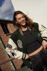 Dr Denim Annivarsity Jacket - Green Patched