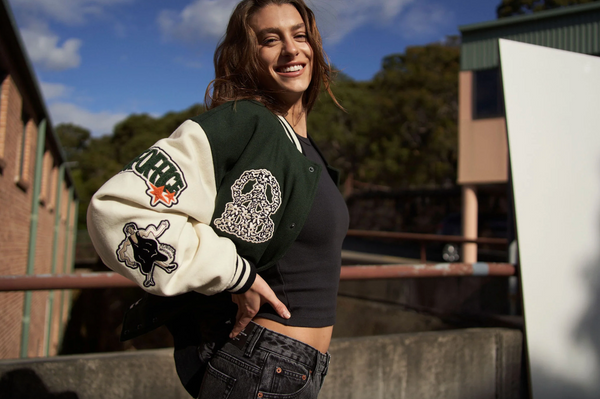 Dr Denim Annivarsity Jacket - Green Patched