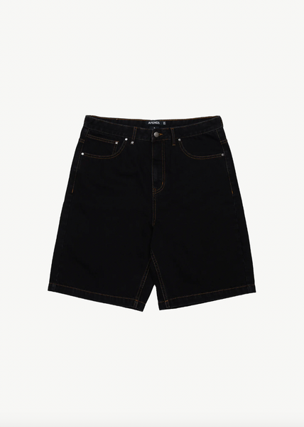 Afends Lil C Denim Baggy Short 22 Inch - Washed Black