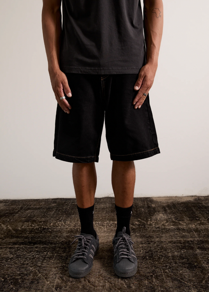 Afends Lil C Denim Baggy Short 22 Inch - Washed Black