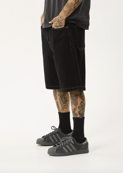 Afends Lil C Denim Baggy Short 22 Inch - Washed Black
