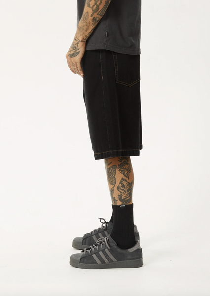 Afends Lil C Denim Baggy Short 22 Inch - Washed Black