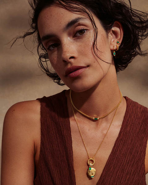 By Charlotte Strength Within Green Onyx Curb Choker - Gold Vermeil