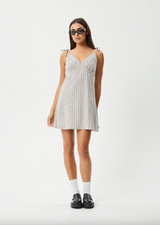 Afends Drew Organic Seersucker Mini Dress - Taupe Check