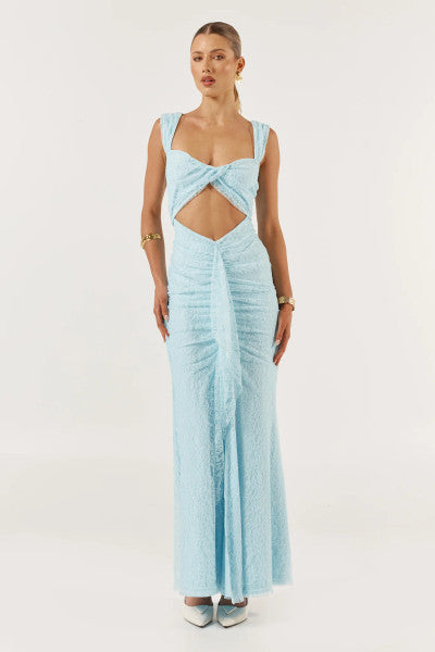 She is OLLÁ Imogen Midi Dress - Baby Blue Lace
