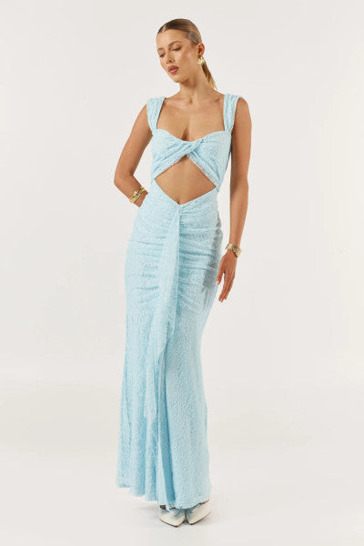 She is OLLÁ Imogen Midi Dress - Baby Blue Lace