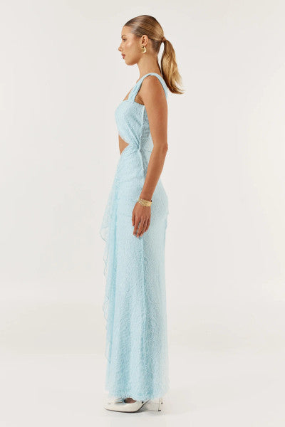She is OLLÁ Imogen Midi Dress - Baby Blue Lace
