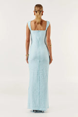 She is OLLÁ Imogen Midi Dress - Baby Blue Lace