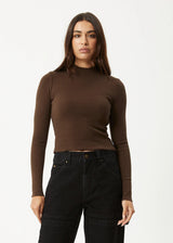 Afends Iconic Long Sleeve Rib Top - Coffee