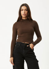 Afends Iconic Long Sleeve Rib Top - Coffee