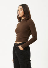 Afends Iconic Long Sleeve Rib Top - Coffee